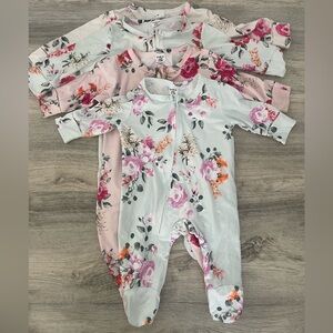 Set of 4 Baby Girls' zipper Footed Sleepers with hand protectors